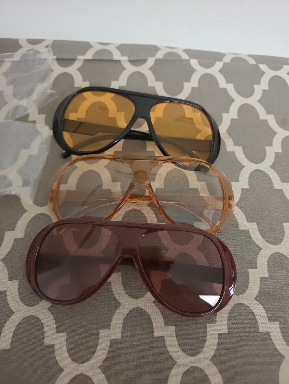 Set of 3 Aviator Sunglasses - Black, Amber, Burgundy